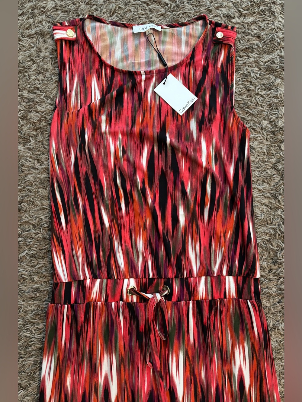 Calvin Klein Women’s Red Multi-Print Sleeveless Maxi Dress